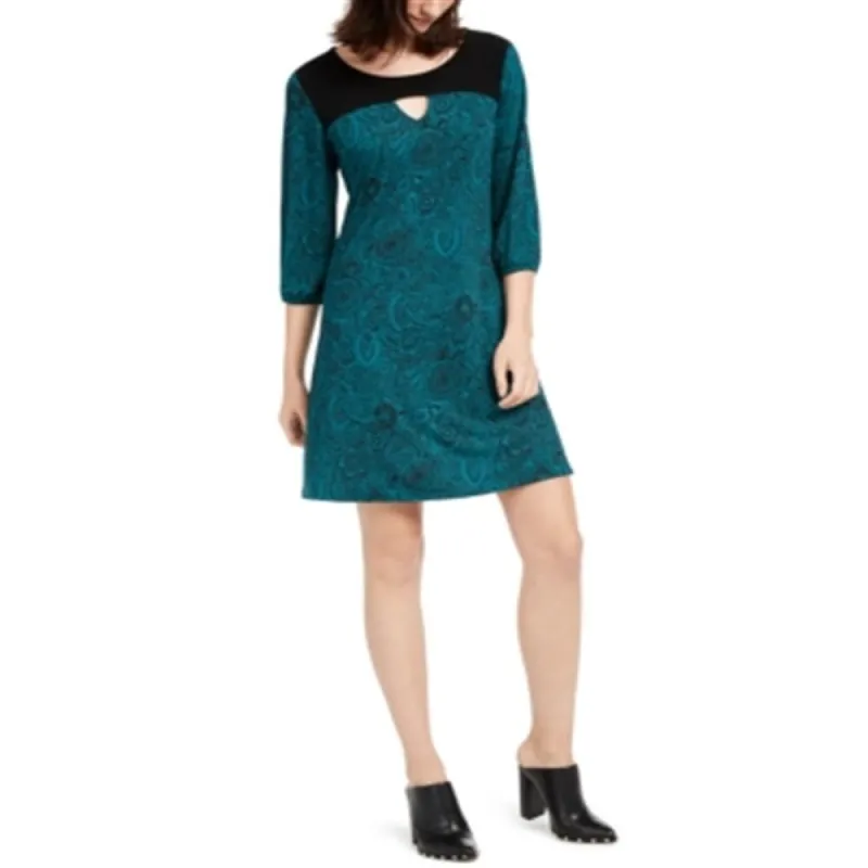 NY Collection Women's Contrast Yoke Keyhole Shift Dress Green Size -Petite XL sold by Zulily