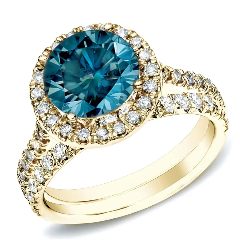 Auriya 14k Gold 1ctw Round Blue Diamond Halo Engagement Ring Set sold by Zulily