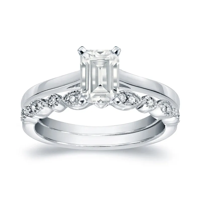 Auriya 14k Gold 2/3ctw Vintage Emerald-cut Solitaire Diamond Engagement Ring Set sold by Zulily