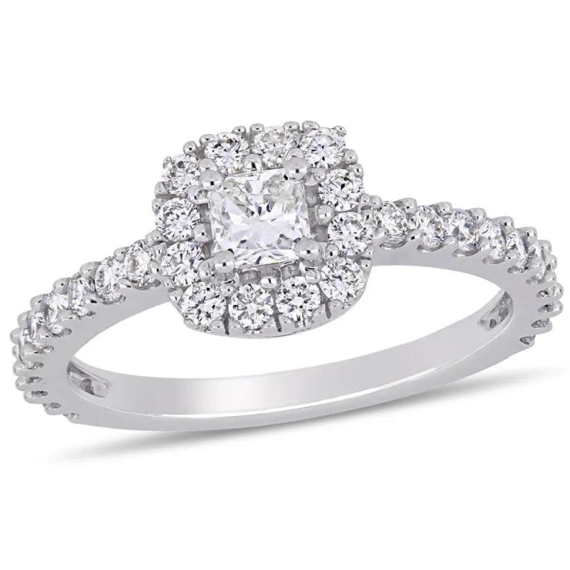Miadora 14k White Gold 1ct TDW Diamond Square Halo Engagement Ring sold by Zulily