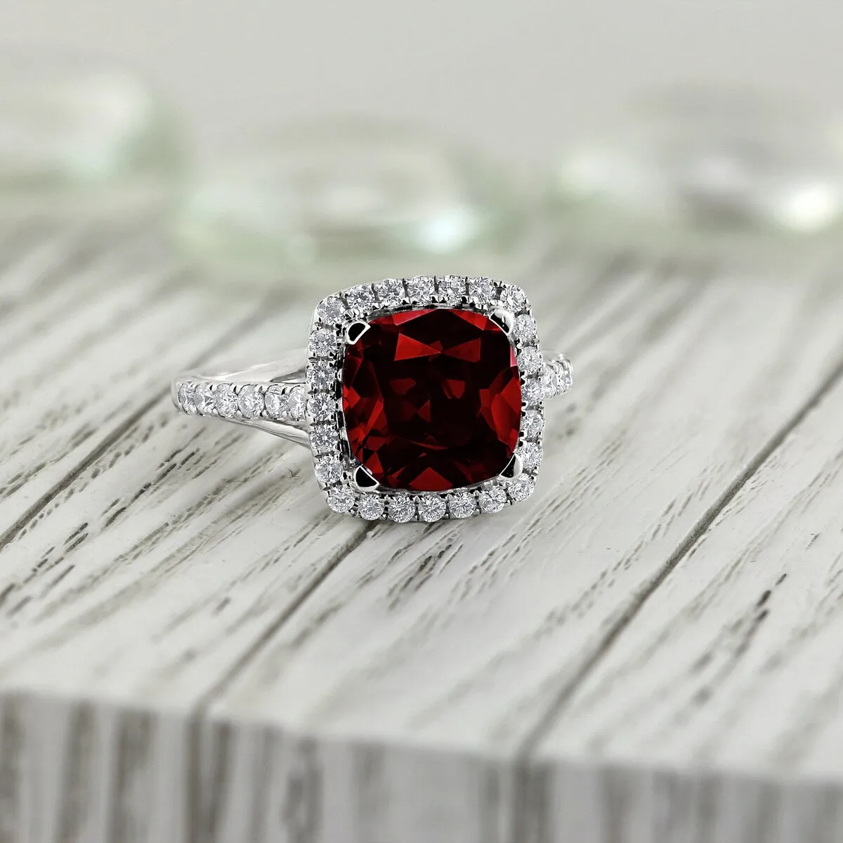 Auriya 2 3/4ct Cushion-cut Garnet and Halo Diamond Engagement Ring 1/2cttw 14k Gold sold by Zulily