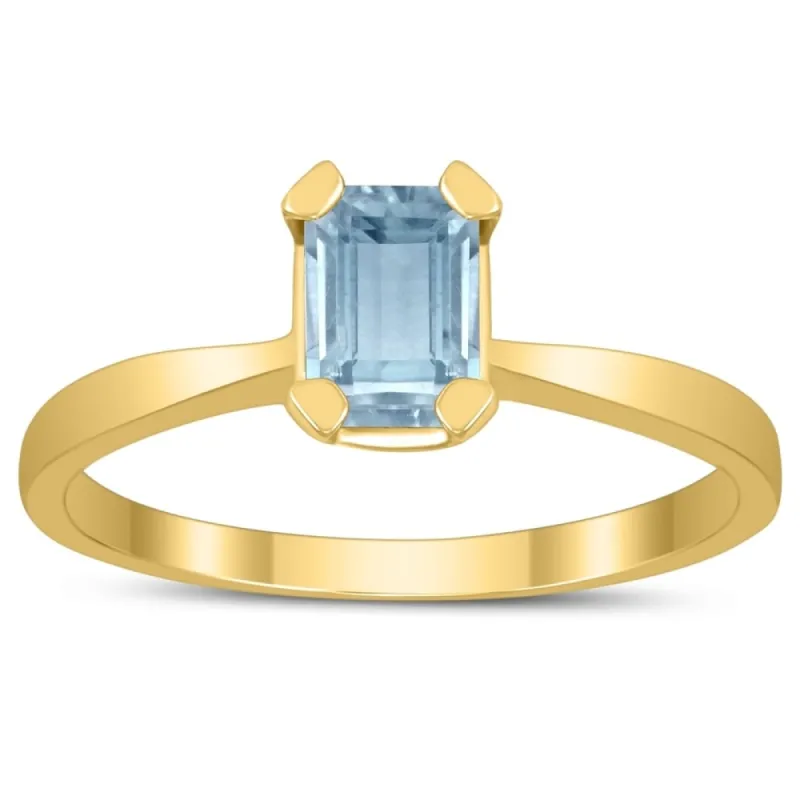 Emerald Shaped 6X4MM Aquamarine Solitaire Ring in 10K Yellow Gold sold by Zulily
