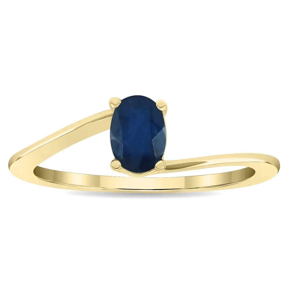 Women's Solitaire Oval Shaped Sapphire Wave Ring in 10K Yellow Gold sold by Zulily