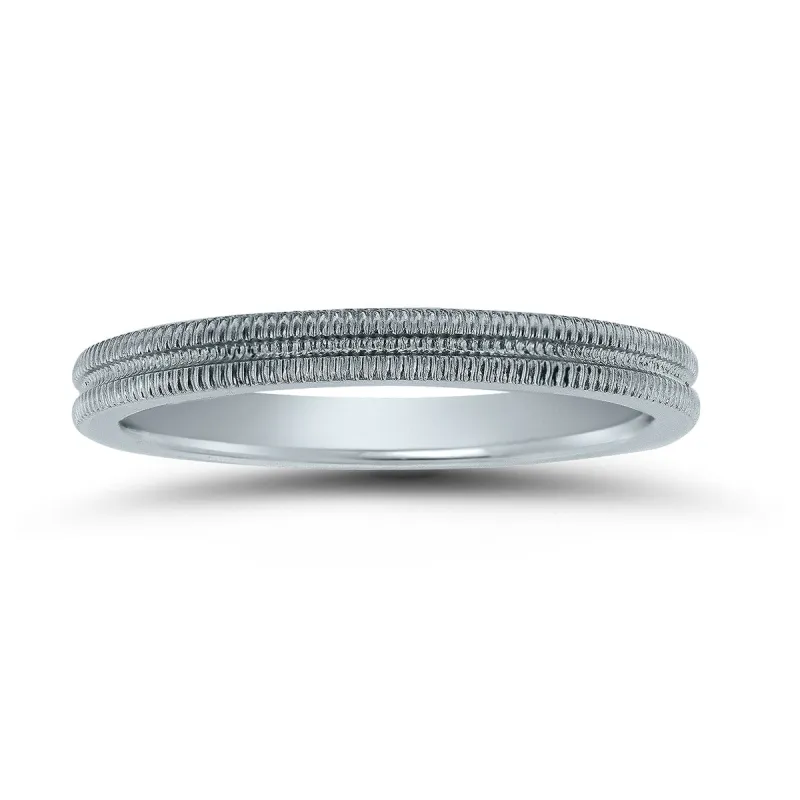 2MM Ridged Wedding Band in 14K White Gold sold by Zulily