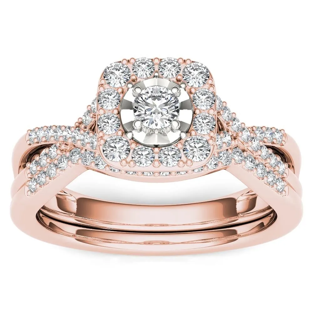 De Couer 10k Rose Gold 2/5ct TDW Diamond Halo Engagement Ring Set with One Band - Pink sold by Zulily