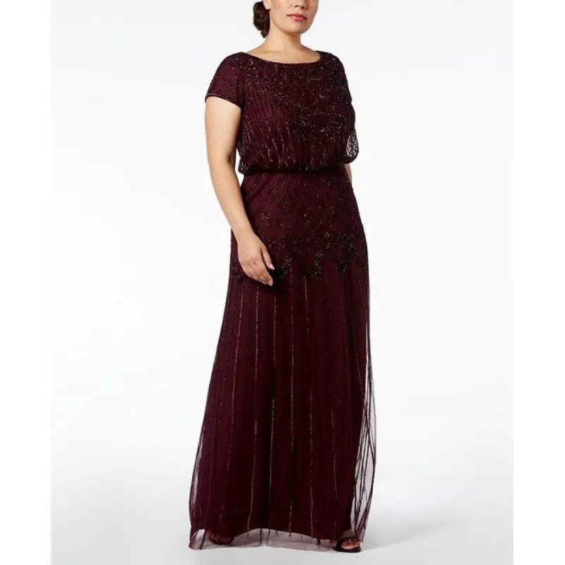 Adrianna Papell Women's Beaded Illusion Blouson Gown Brown Size 2Petite - 2P sold by Zulily