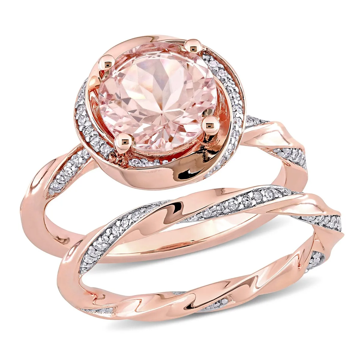 Miadora 10k Rose Gold Morganite and 3/8ct TDW Diamond Halo Swirl Bridal Ring Set sold by Zulily