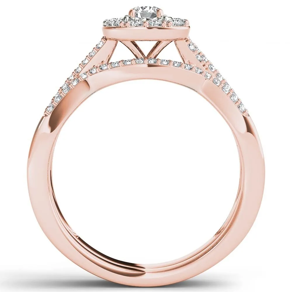 De Couer 10k Rose Gold 2/5ct TDW Diamond Halo Engagement Ring Set with One Band - Pink sold by Zulily product image thumbnail 3