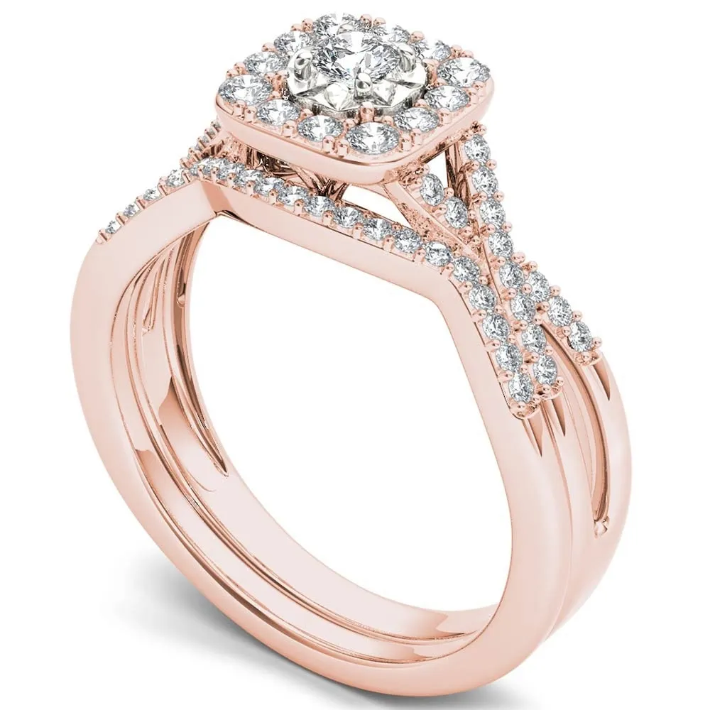 De Couer 10k Rose Gold 2/5ct TDW Diamond Halo Engagement Ring Set with One Band - Pink sold by Zulily product image thumbnail 2