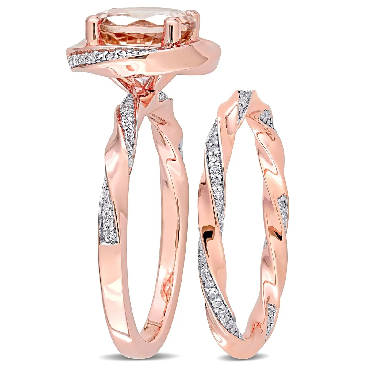Miadora 10k Rose Gold Morganite and 3/8ct TDW Diamond Halo Swirl Bridal Ring Set sold by Zulily product image thumbnail 3