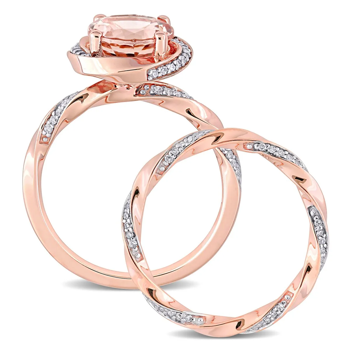 Miadora 10k Rose Gold Morganite and 3/8ct TDW Diamond Halo Swirl Bridal Ring Set sold by Zulily product image thumbnail 4