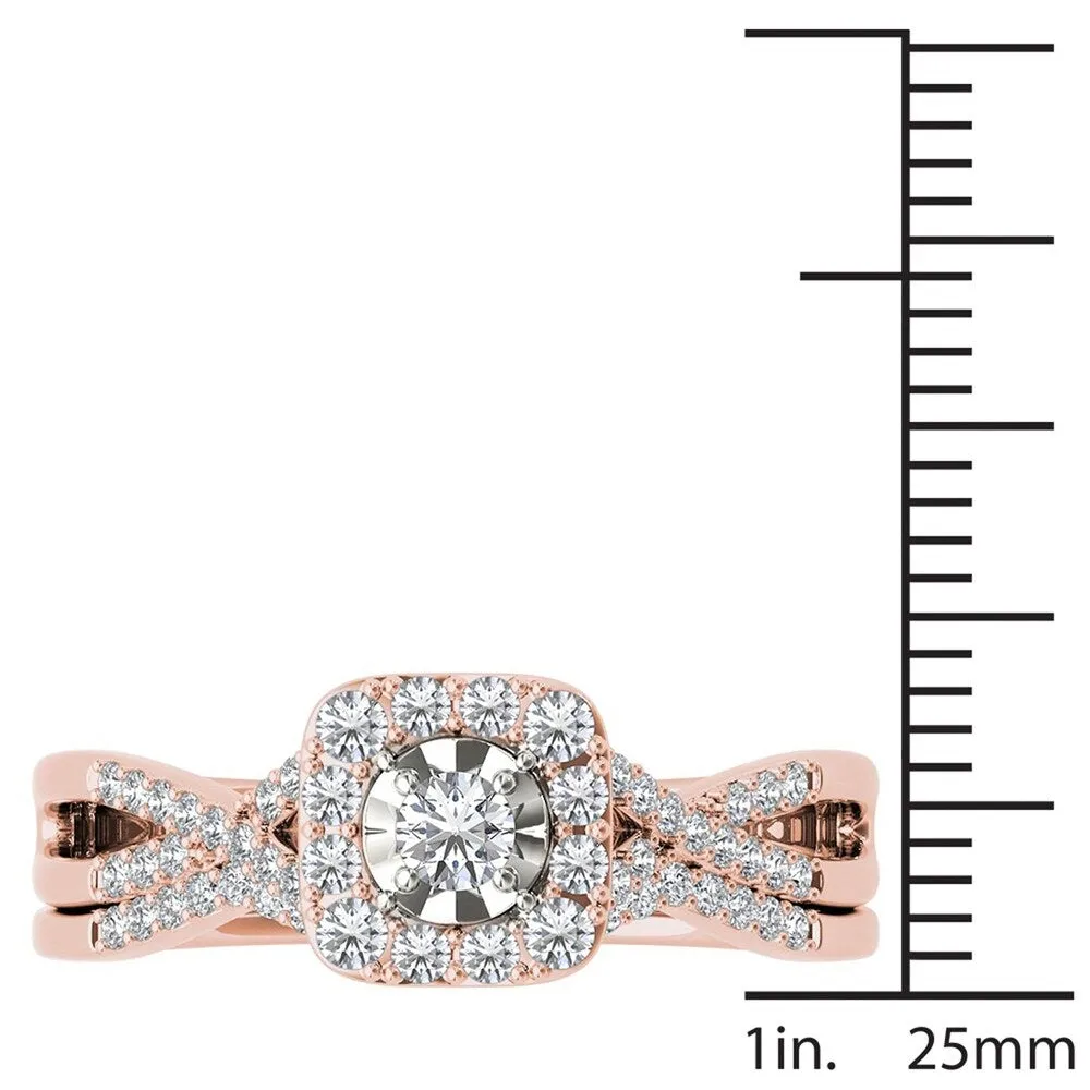 De Couer 10k Rose Gold 2/5ct TDW Diamond Halo Engagement Ring Set with One Band - Pink sold by Zulily product image thumbnail 4