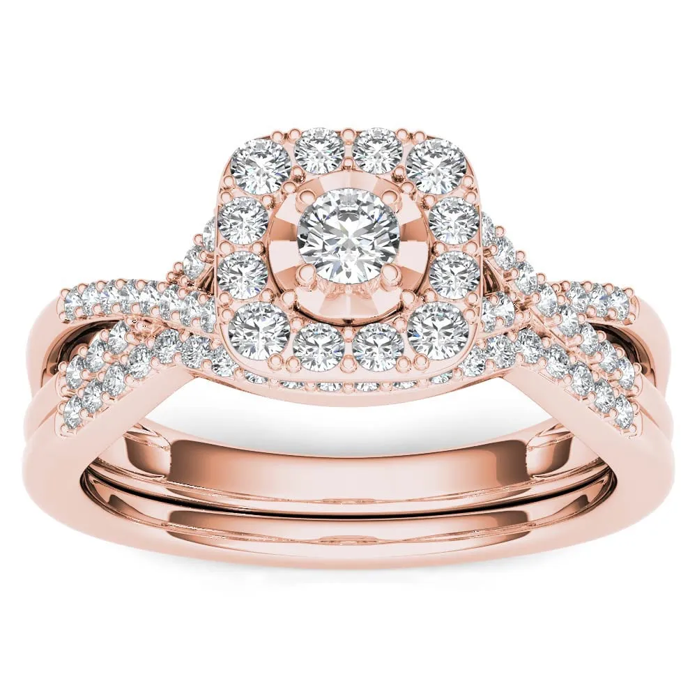 De Couer 10k Rose Gold 2/5ct TDW Diamond Halo Engagement Ring Set with One Band - Pink sold by Zulily product image thumbnail 5