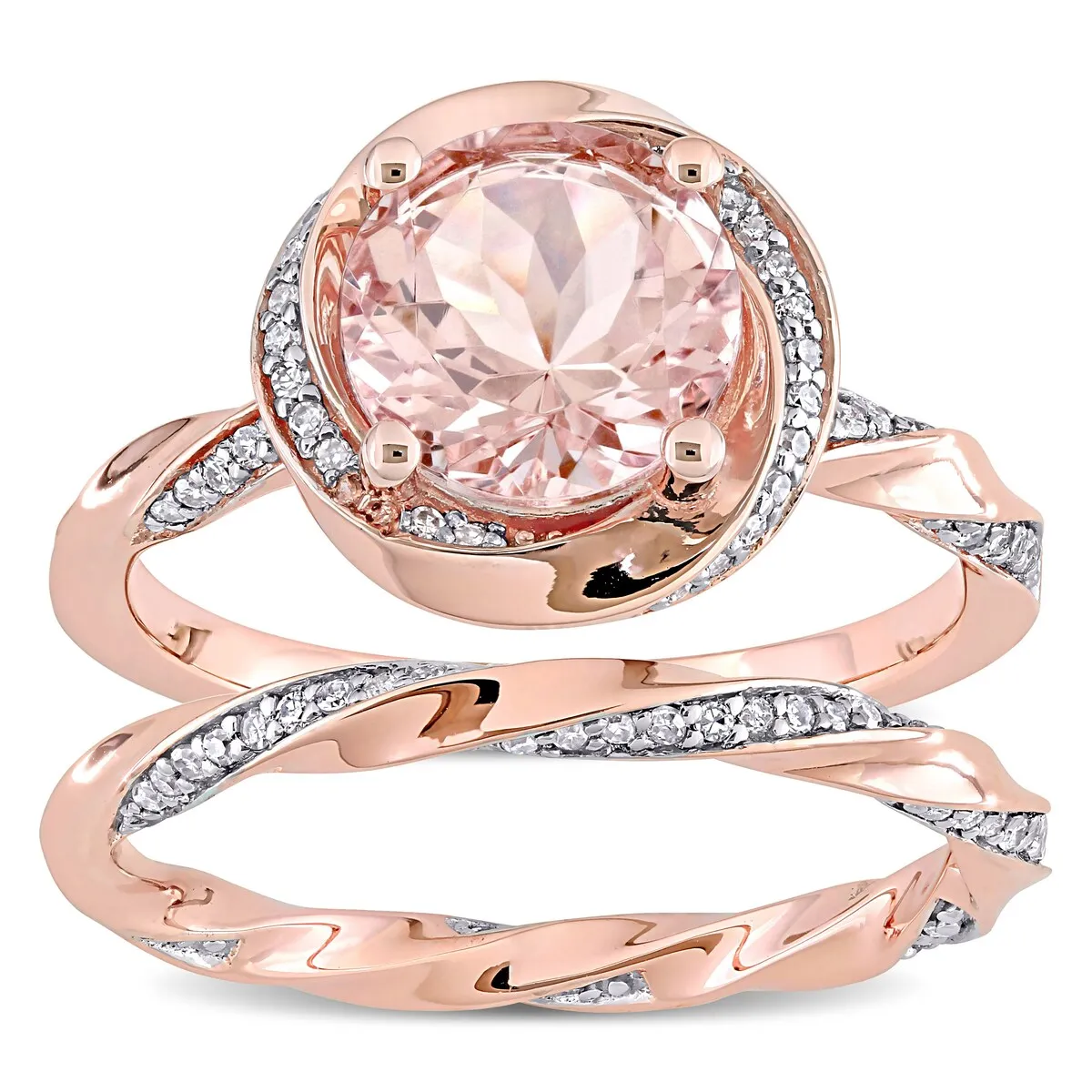 Miadora 10k Rose Gold Morganite and 3/8ct TDW Diamond Halo Swirl Bridal Ring Set sold by Zulily product image thumbnail 2