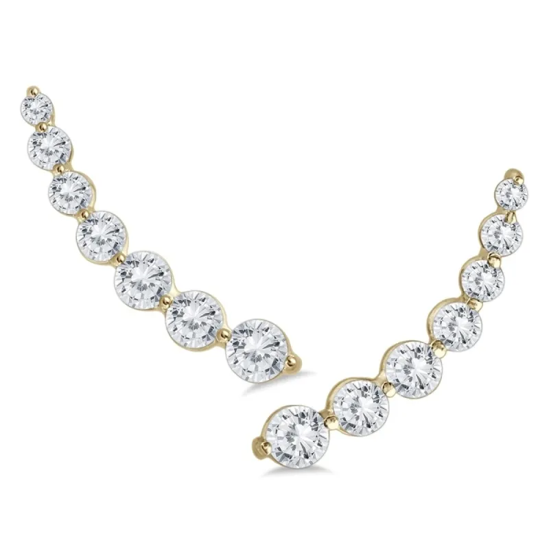 1 1/4 Carat TW Diamond Climber Earrings Set in 14K Yellow Gold sold by Zulily