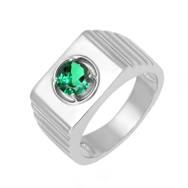 Sterling Silver Green Emerald Solitaire Men's Ring sold by Zulily product image thumbnail 2