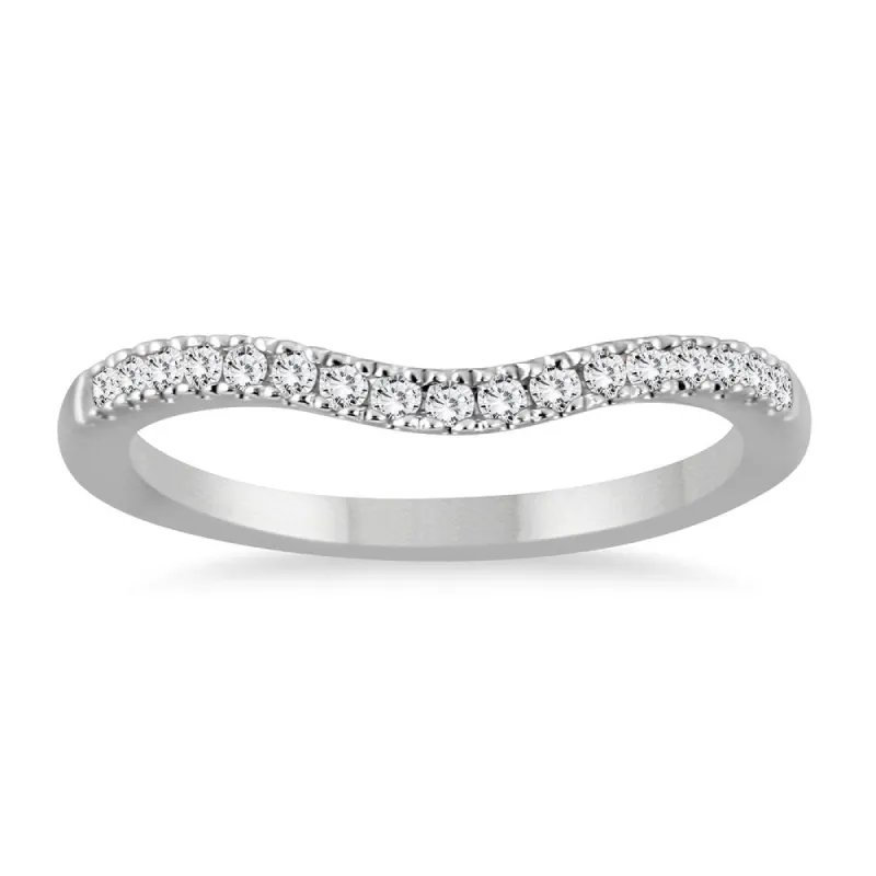 1/8 Carat TW Diamond Curved Wedding Band in 14K White Gold sold by Zulily