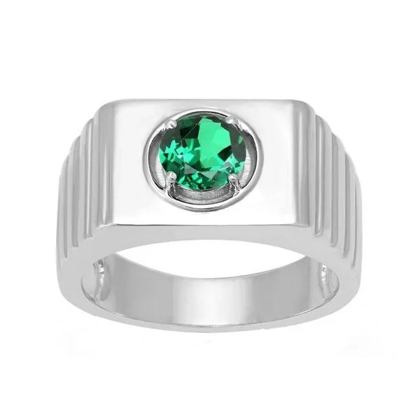 Sterling Silver Green Emerald Solitaire Men's Ring sold by Zulily product image thumbnail 3