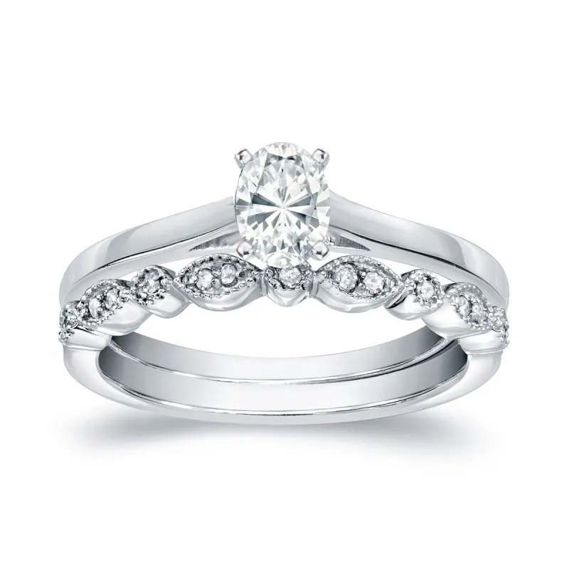 Auriya 14k Gold 1/2ctw Vintage Oval-cut Solitaire Diamond Engagement Ring Set sold by Zulily