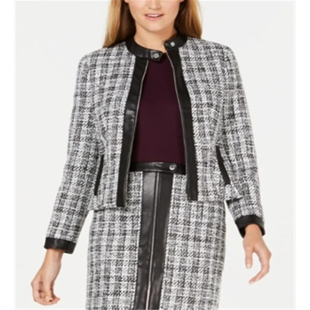 Calvin Klein Women's Tweed Zip Up Jacket White/Black Size 2 sold by Zulily