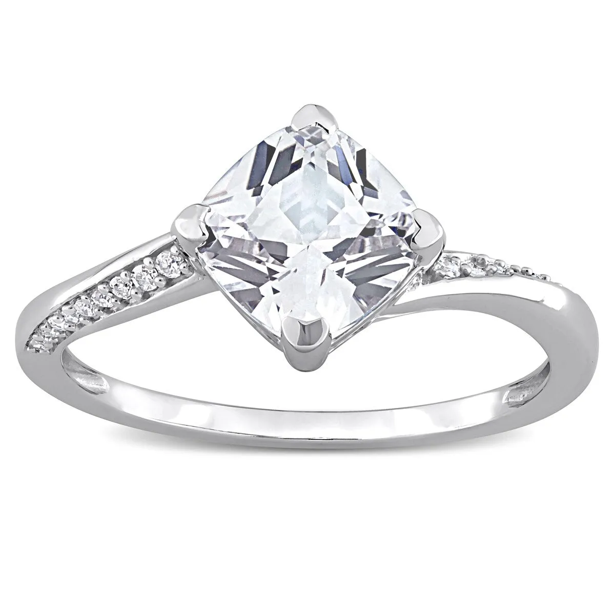 Miadora Cushion-cut Created White Sapphire and Diamond Accent Engagement Ring in 10k White Gold sold by Zulily product image thumbnail 3