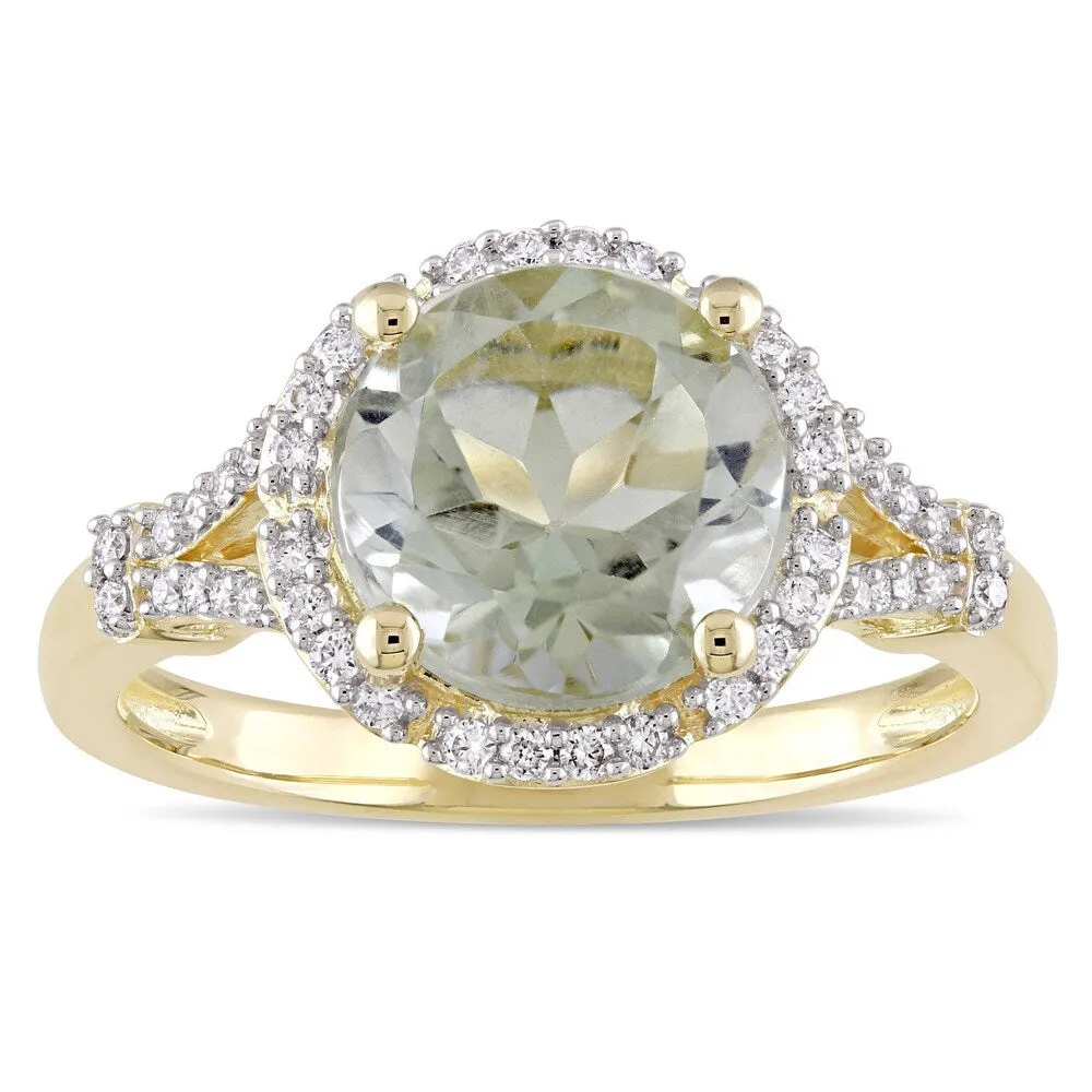 Miadora Signature Collection 14k Yellow Gold Green Amethyst and 1/5ct TDW Diamond Halo Floral Ring ( sold by Zulily