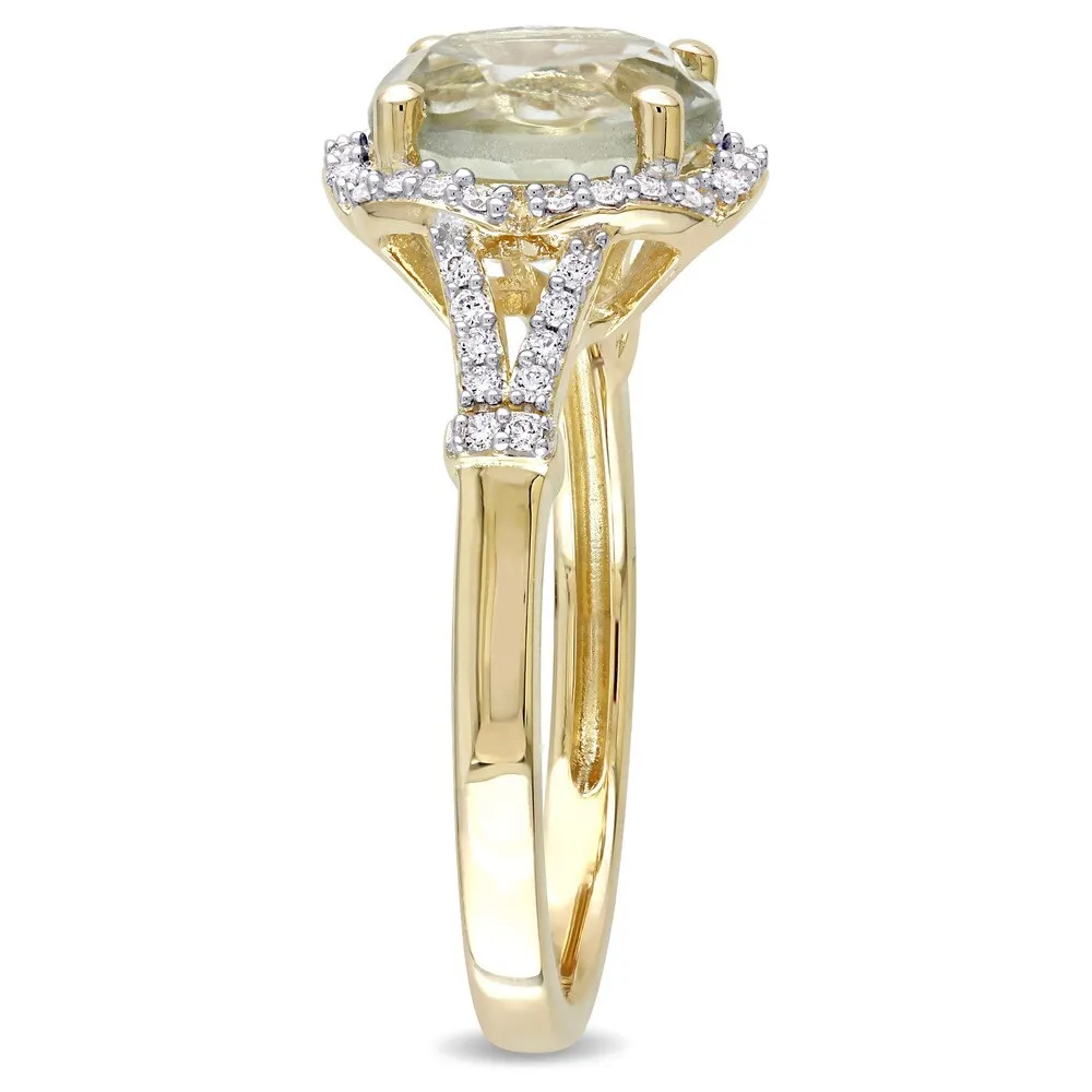 Miadora Signature Collection 14k Yellow Gold Green Amethyst and 1/5ct TDW Diamond Halo Floral Ring ( sold by Zulily product image thumbnail 2