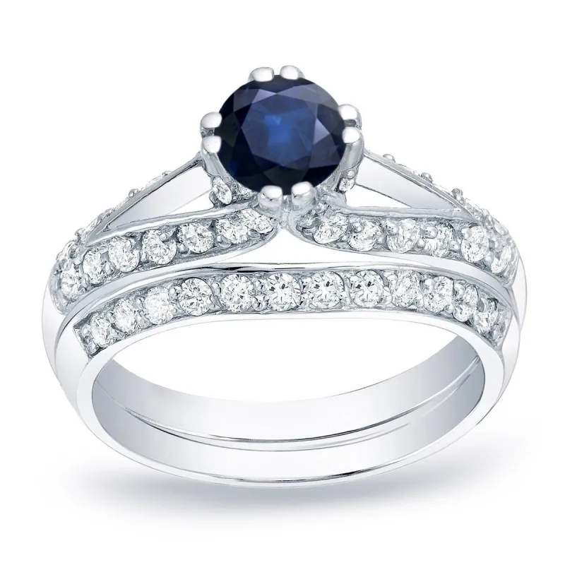Auriya 14k Gold 1/2ct Blue Sapphire and 3/4ctw Diamond Engagement Ring Set sold by Zulily