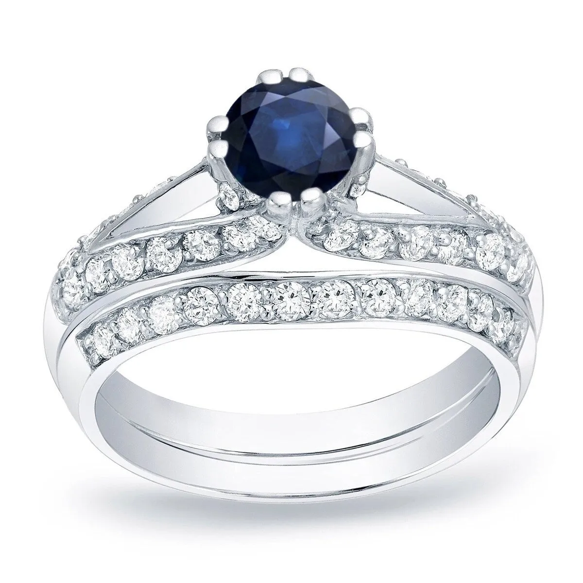 Auriya 14k Gold 1/2ct Blue Sapphire and 3/4ctw Diamond Engagement Ring Set sold by Zulily