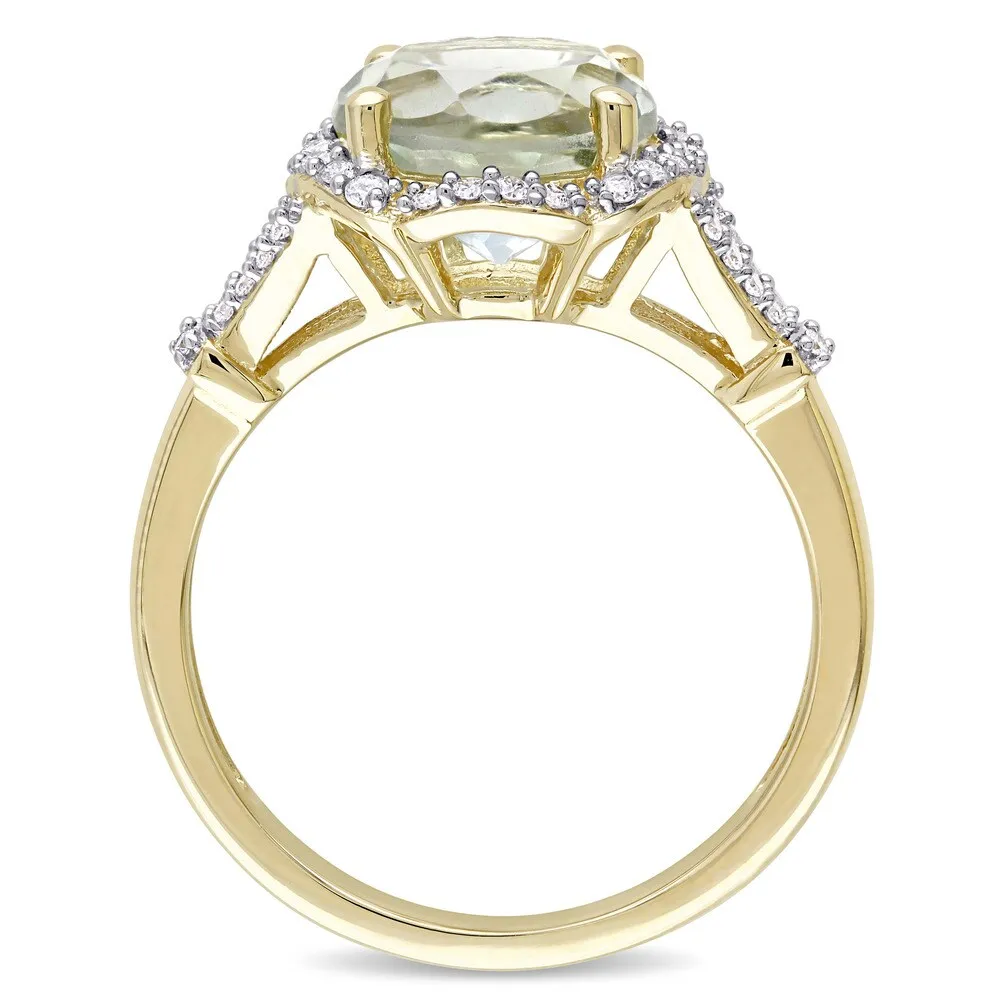 Miadora Signature Collection 14k Yellow Gold Green Amethyst and 1/5ct TDW Diamond Halo Floral Ring ( sold by Zulily product image thumbnail 3