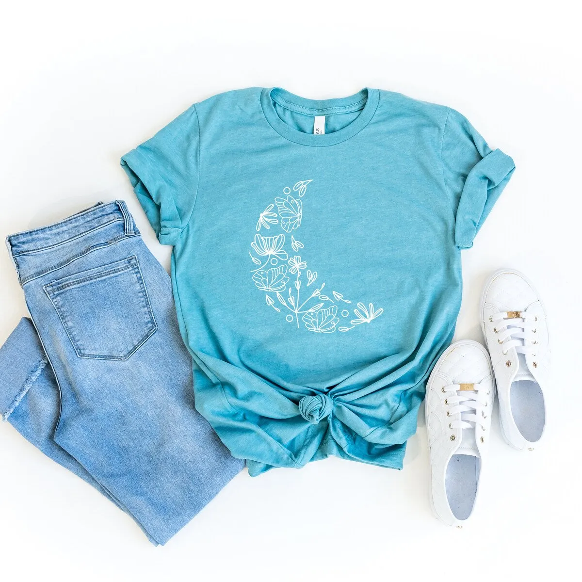 Floral Moon Short Sleeve Crewnneck Tee sold by Zulily