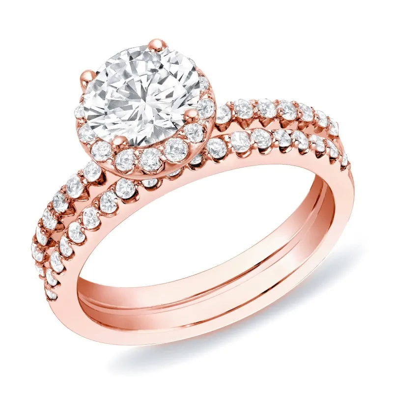 Auriya 14k Rose Gold 1 1/4ctw Round Diamond Halo Engagement Ring Set sold by Zulily
