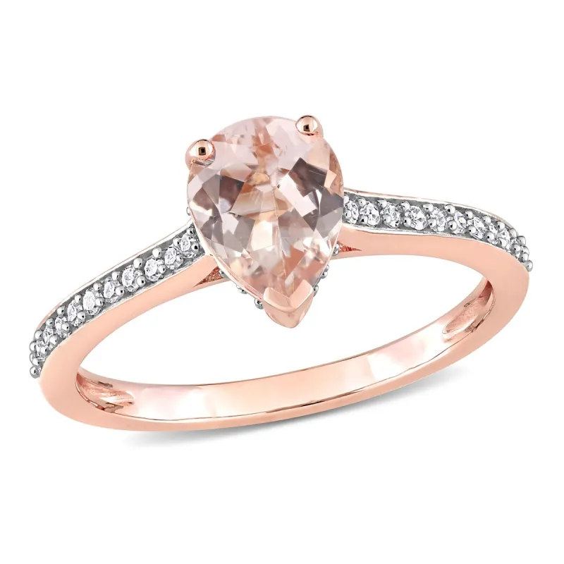 Miadora 10k Rose Gold Pear-cut Morganite and 1/8ct TDW Diamond Teardrop Ring sold by Zulily