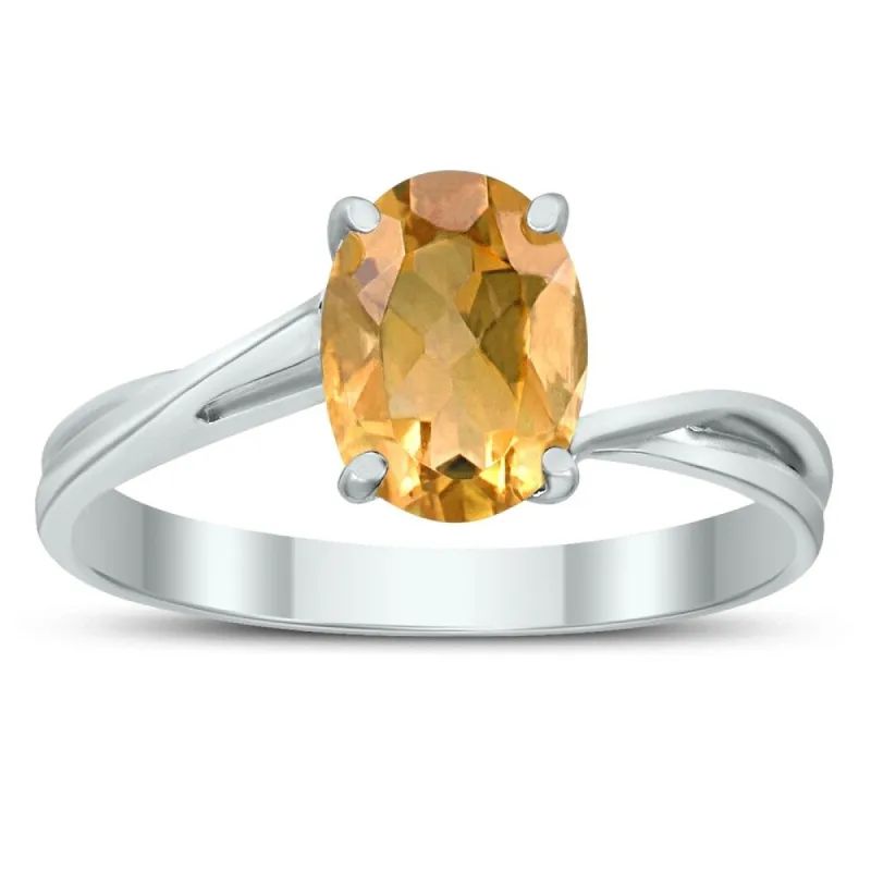 Solitaire Oval 8X6MM Citrine Gemstone Twist Ring in 10K White Gold sold by Zulily
