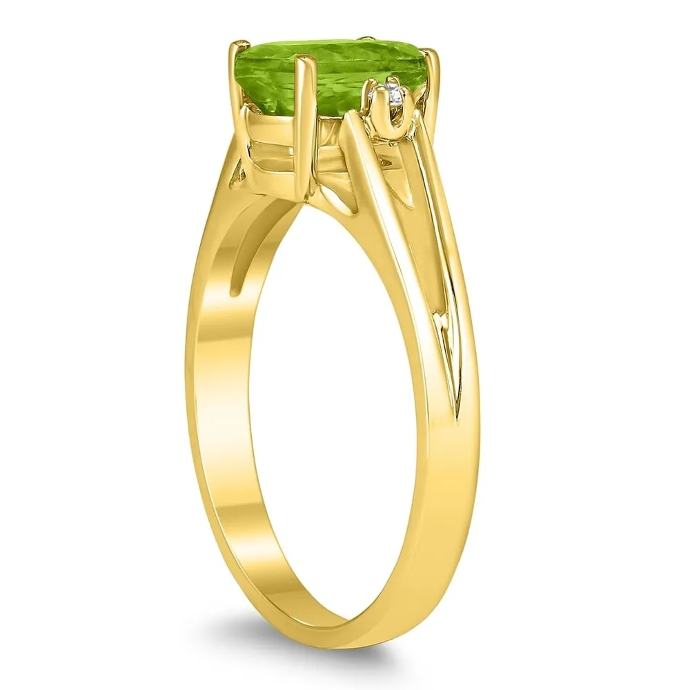 8X6MM Peridot and Diamond Open Three Stone Ring in 10K Yellow Gold sold by Zulily product image thumbnail 2
