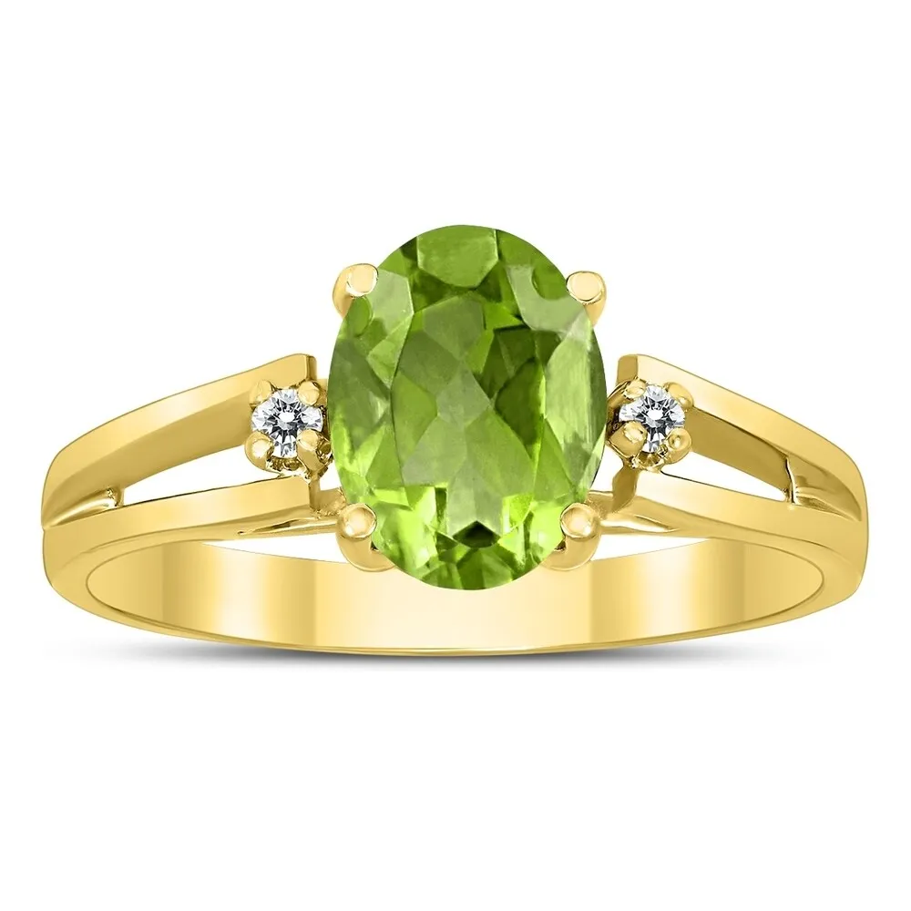 8X6MM Peridot and Diamond Open Three Stone Ring in 10K Yellow Gold sold by Zulily