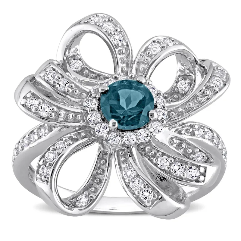Miadora London Blue Topaz and White Topaz Floral Cluster Ring in Sterling Silver sold by Zulily