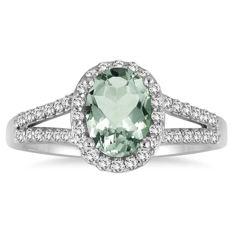 1 1/4 Carat Oval Green Amethyst and Diamond Ring in 10K White Gold sold by Zulily