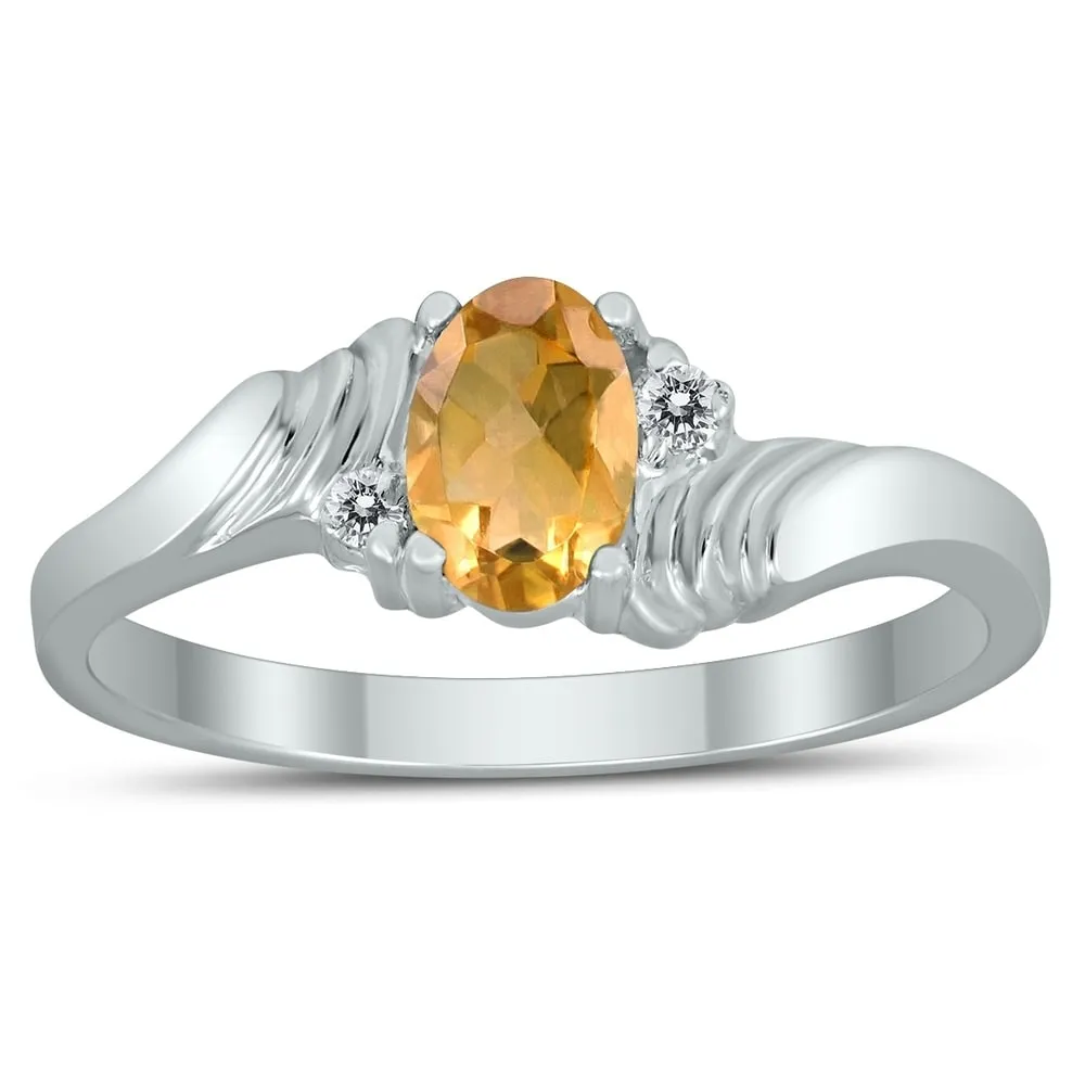 6X4MM Citrine and Diamond Wave Ring in 10K White Gold sold by Zulily