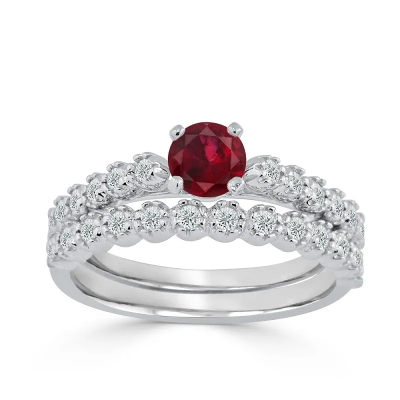 Auriya Round 3/8ct Red Ruby and 1/8 TDW Diamond Engagement Ring Set 14k Gold made by Zulily