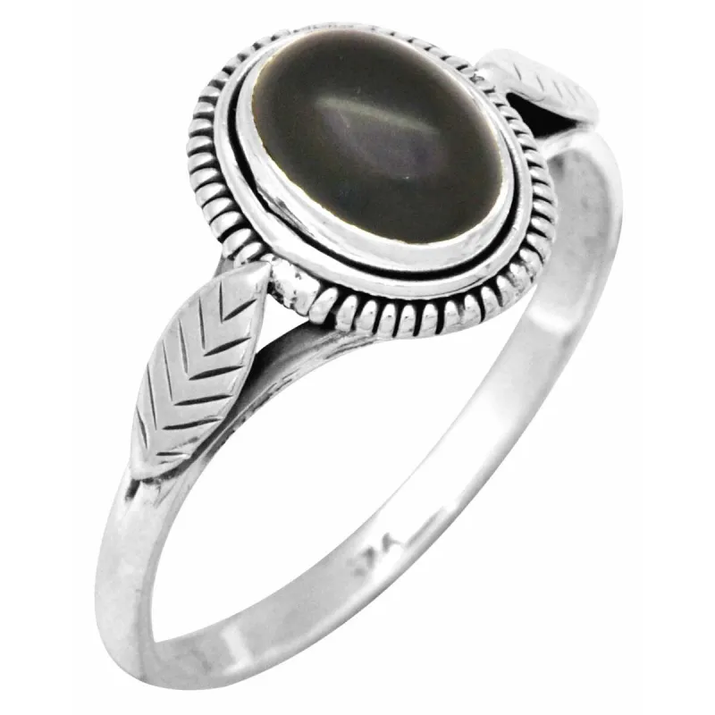 Sterling Silver Leaf Accent Ring with Oval Black Onyx Ring sold by Zulily