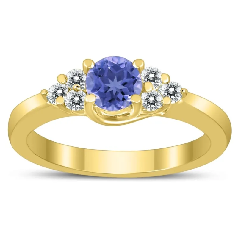 5MM Tanzanite and Diamond Cynthia Ring in 10K Yellow Gold sold by Zulily