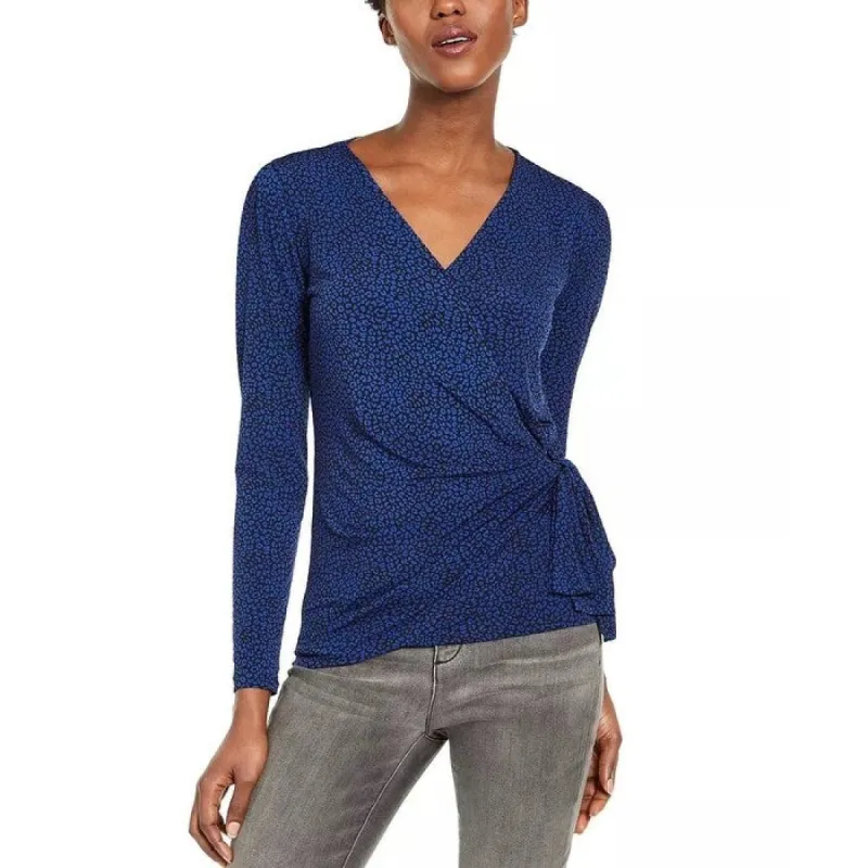 Michael Kors Women's Printed Wrap Top Blue/Black Size X-Small sold by Zulily