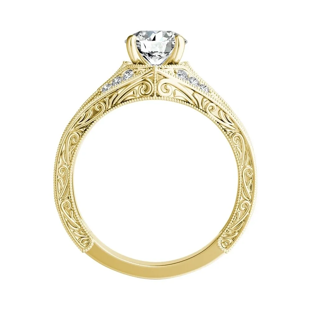 Auriya 14k Gold Ornate Vintage 4ct Round Moissanite and 1/4ct TDW Diamond Engagement Ring sold by Zulily product image thumbnail 5