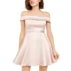 Sequin Hearts Women's Belted Zippered Short Sleeve Off Shoulder Mini Cocktail Fit Flare Dress Pink Size 9 sold by Zulily