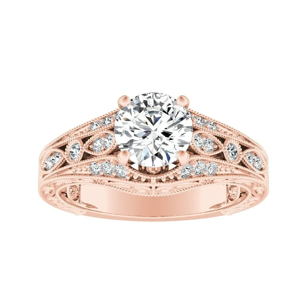 Auriya 14k Gold Ornate Vintage 4ct Round Moissanite and 1/4ct TDW Diamond Engagement Ring sold by Zulily product image thumbnail 3