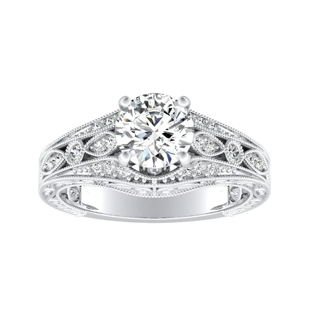 Auriya 14k Gold Ornate Vintage 4ct Round Moissanite and 1/4ct TDW Diamond Engagement Ring sold by Zulily