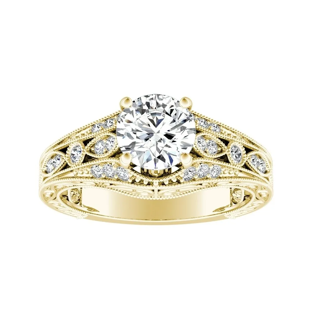 Auriya 14k Gold Ornate Vintage 4ct Round Moissanite and 1/4ct TDW Diamond Engagement Ring sold by Zulily product image thumbnail 2