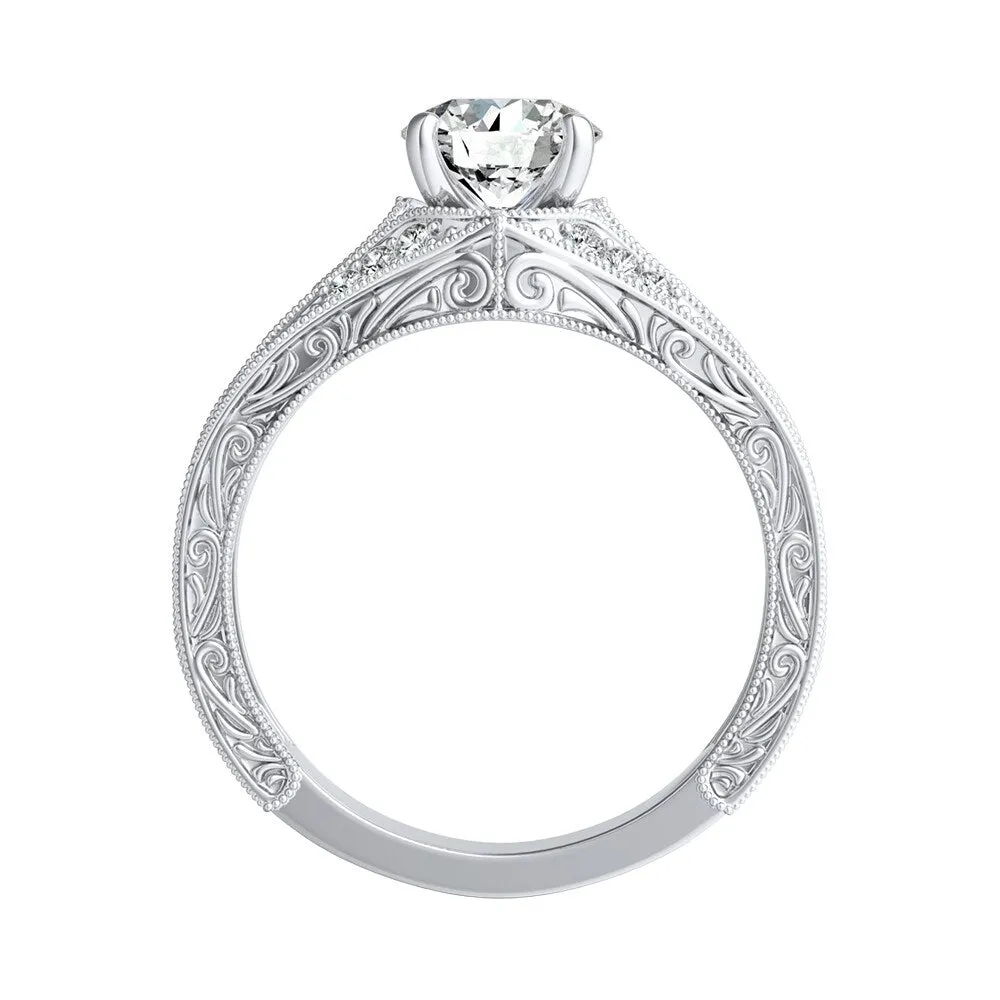 Auriya 14k Gold Ornate Vintage 4ct Round Moissanite and 1/4ct TDW Diamond Engagement Ring sold by Zulily product image thumbnail 4