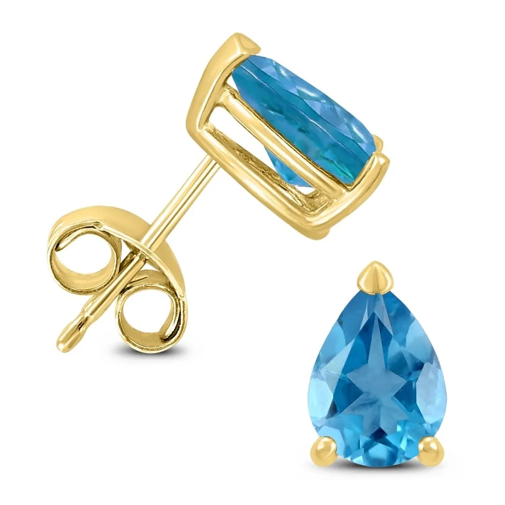 14K Yellow Gold 8x6MM Pear Blue Topaz Earrings sold by Zulily